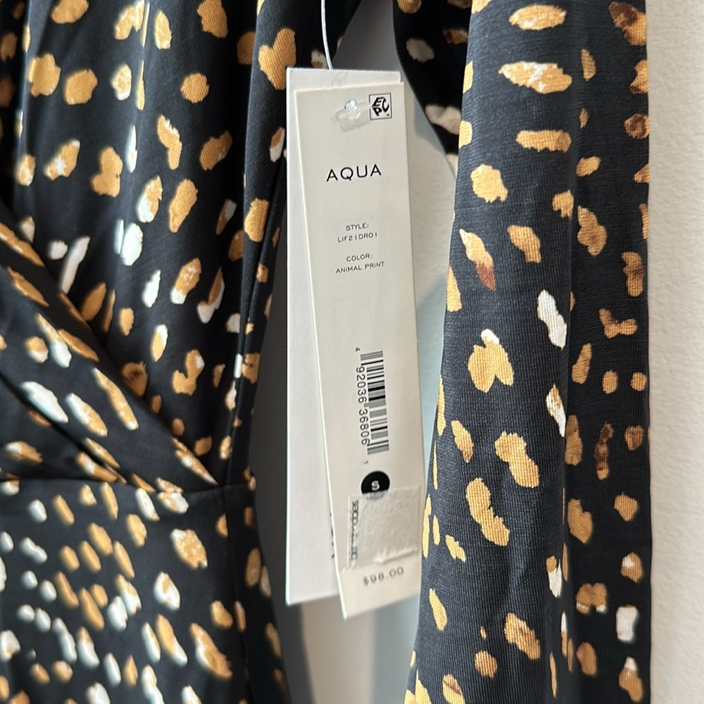 NWT Aqua Animal Print Wrap Long Sleeve Mini Dress S - Picture 5 of 11